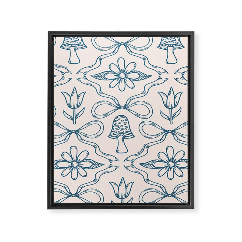 Spring Toile Print in Blue Framed Canvas Print Gallery Image 8