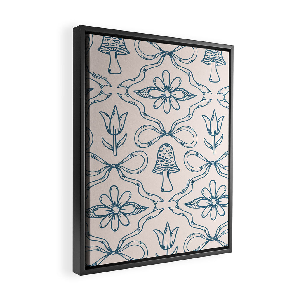 Spring Toile Print in Blue Framed Canvas Print Gallery Image 2