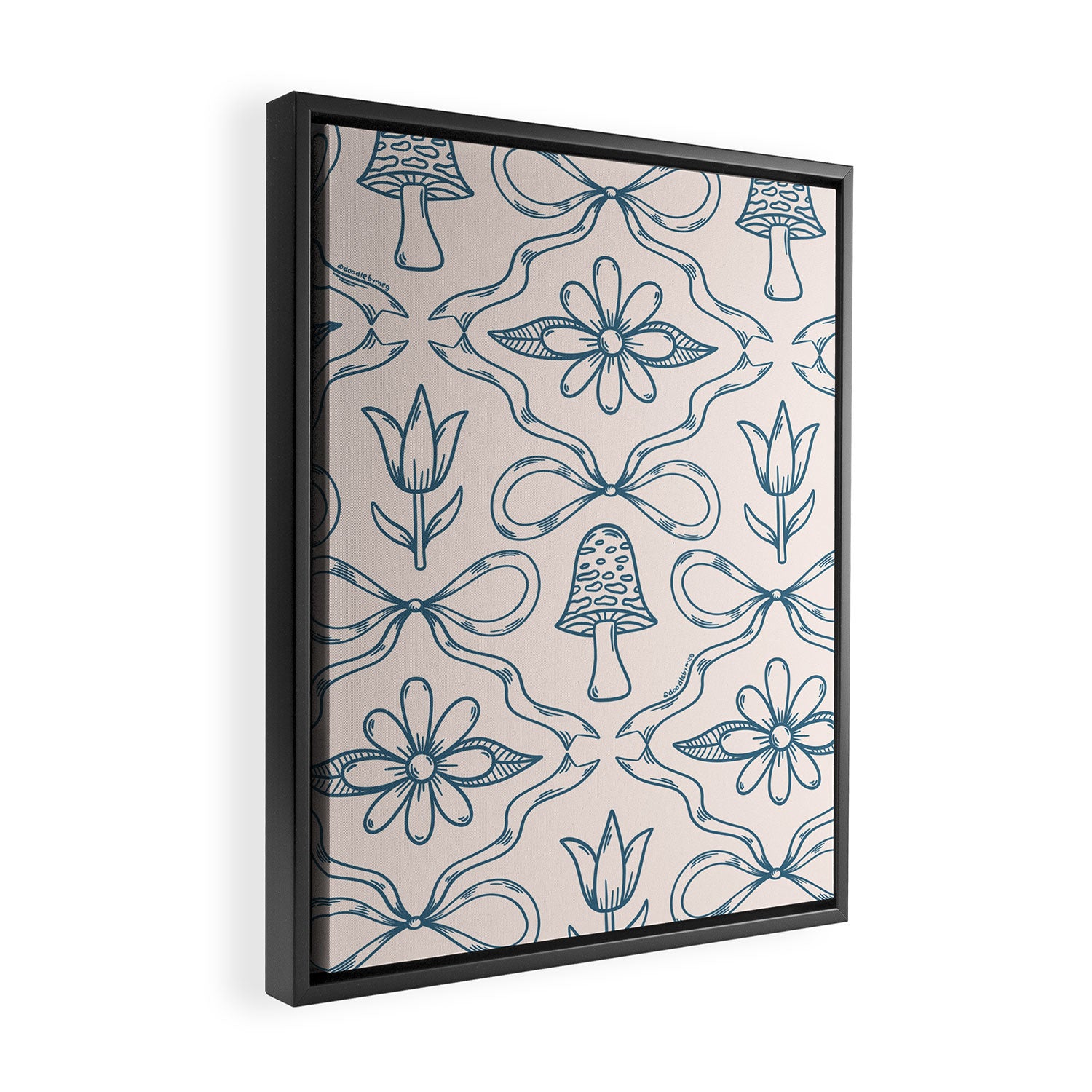 Spring Toile Print in Blue Framed Canvas Print Gallery Image 2