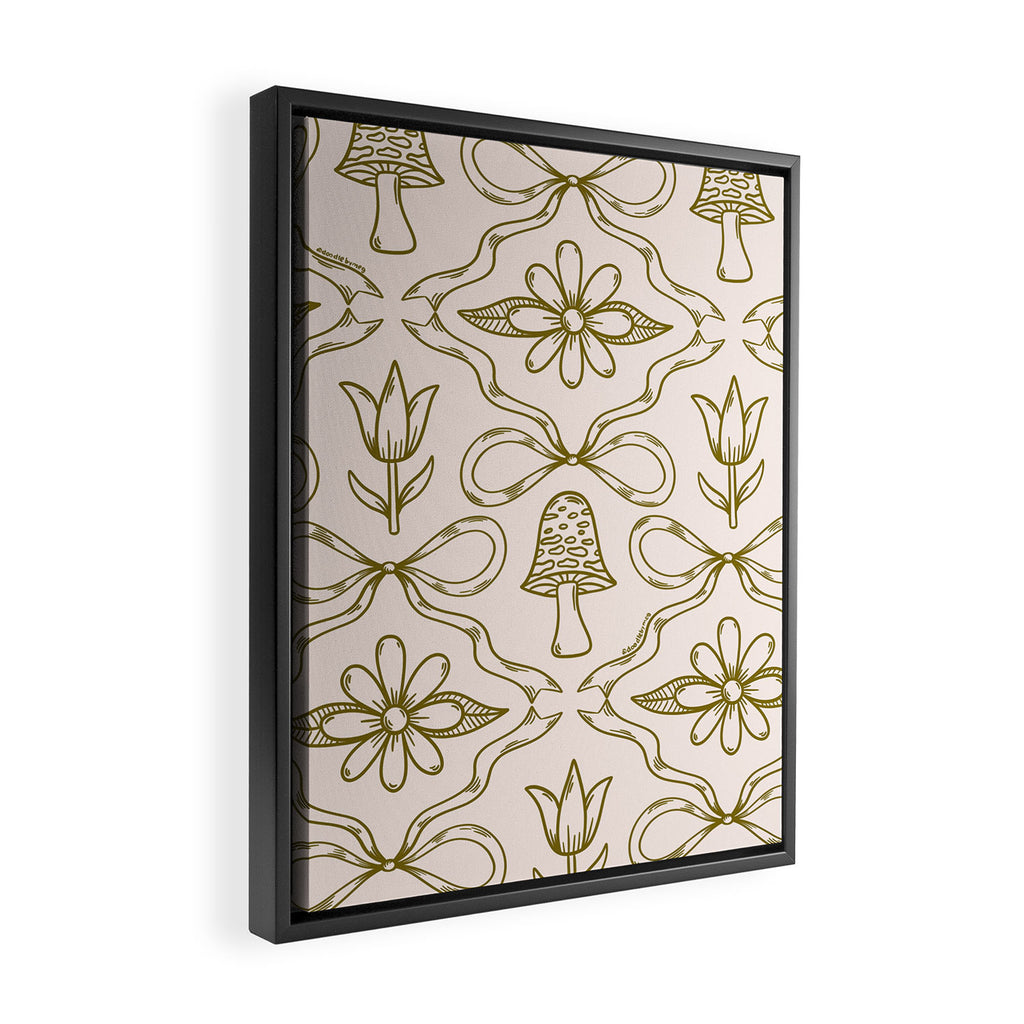Spring Toile Print in Green Framed Canvas Print Gallery Image 2