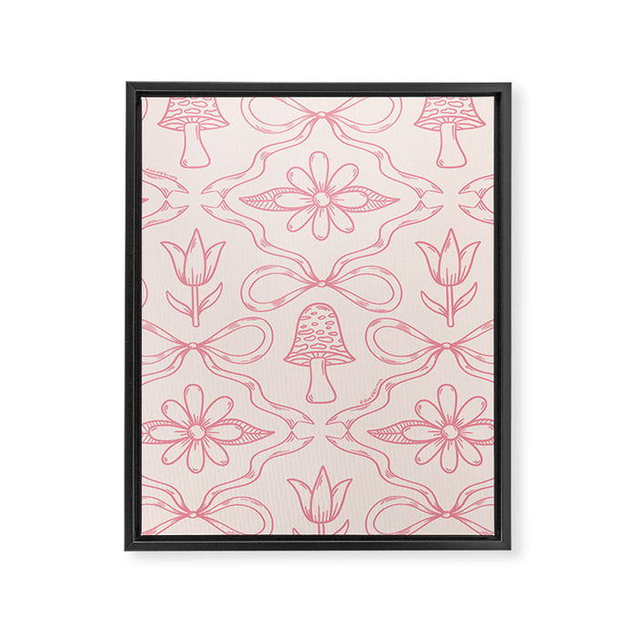 Spring Toile Print in Pink Framed Canvas Print Gallery Image 1