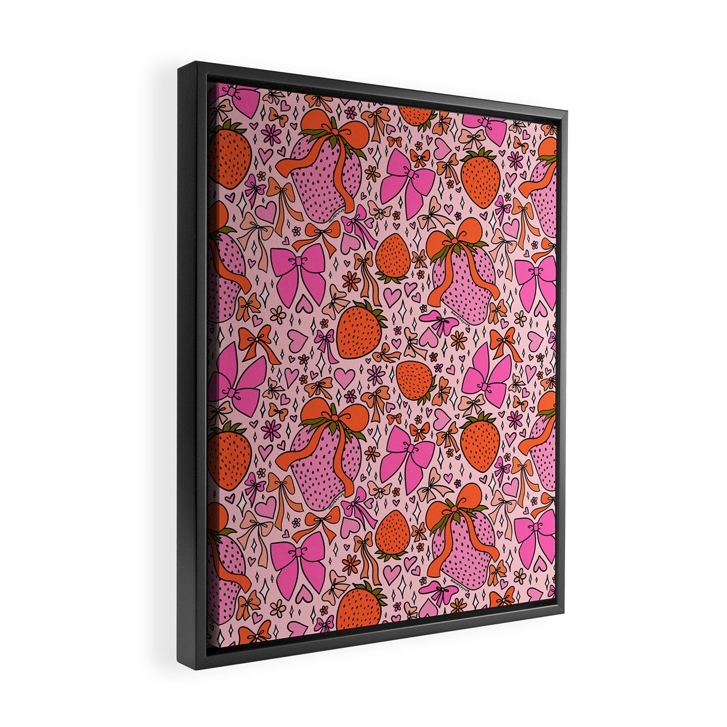 Strawberries and Bows Print Framed Canvas Print Gallery Image 2