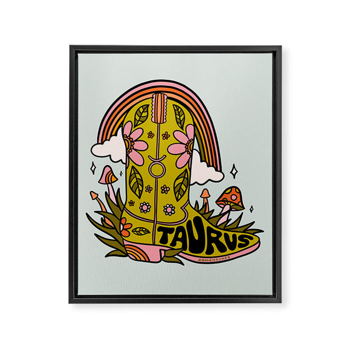 Taurus Cowboy Boots Framed Canvas Print Gallery Image 1