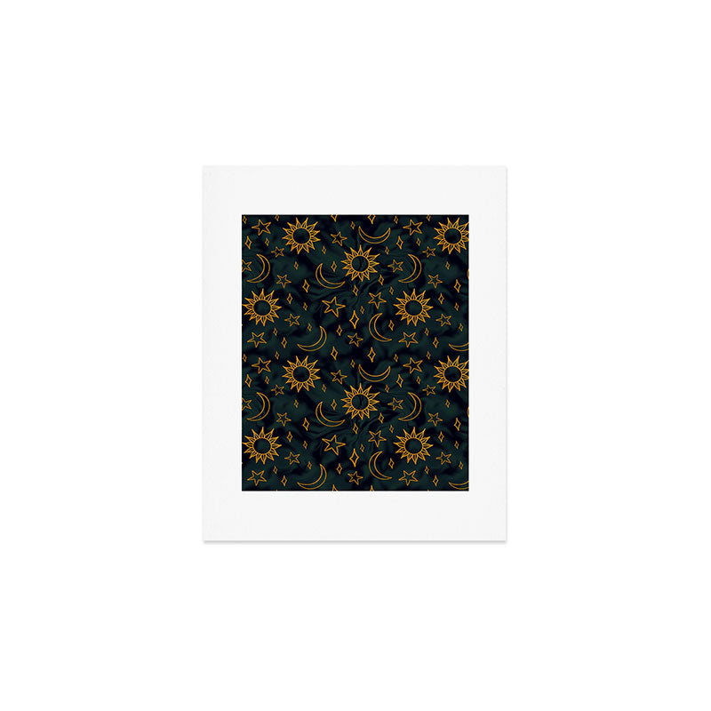 Tie Dye Moon and Star Print in Blue Art Print Gallery Image 1