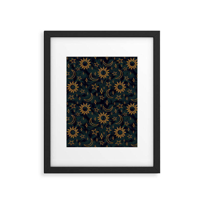 Tie Dye Moon and Star Print in Blue Framed Art Print Gallery Image 6