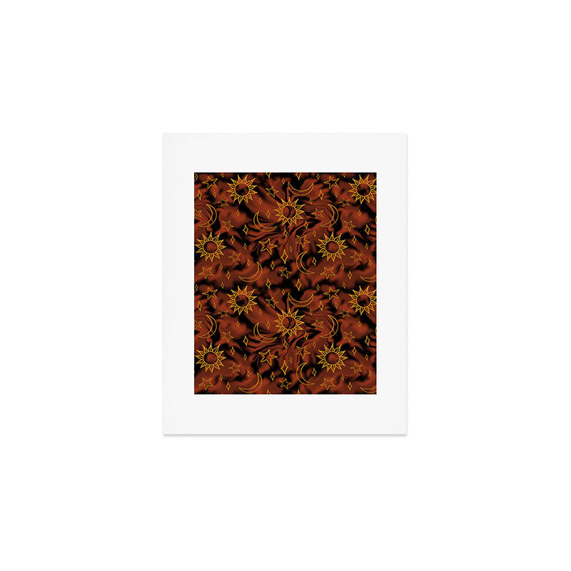 Tie Dye Moon and Star Print in Orange Art Print Gallery Image 1