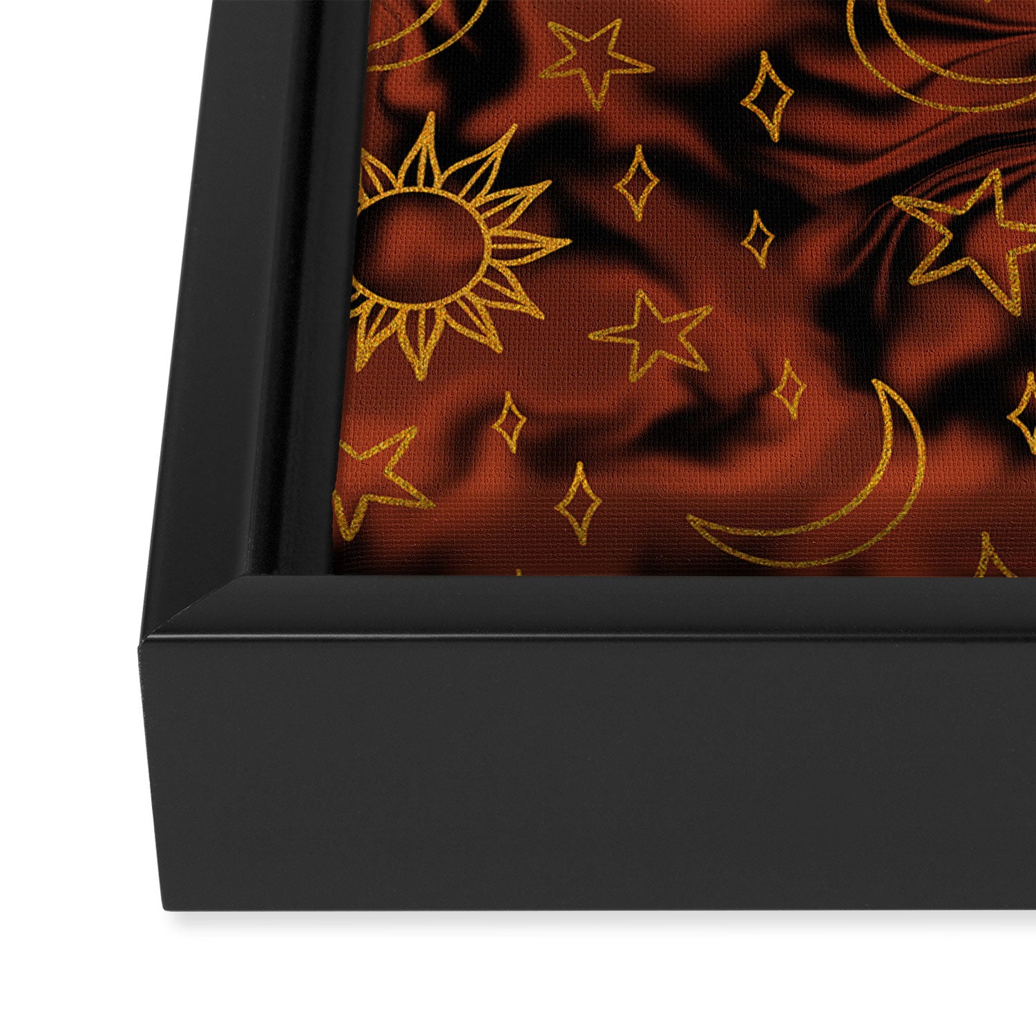 Tie Dye Moon and Star Print in Orange Framed Canvas Print Gallery Image 3