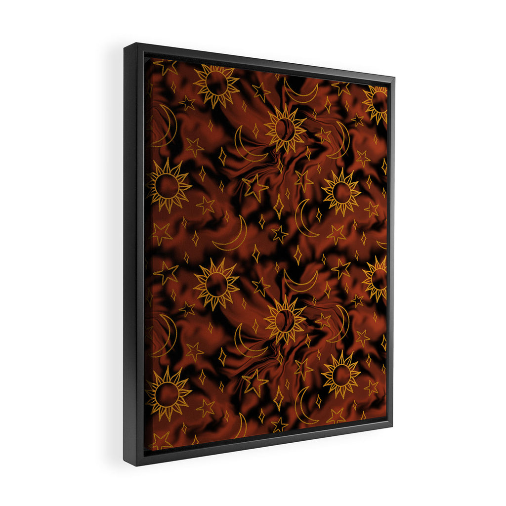 Tie Dye Moon and Star Print in Orange Framed Canvas Print Gallery Image 2