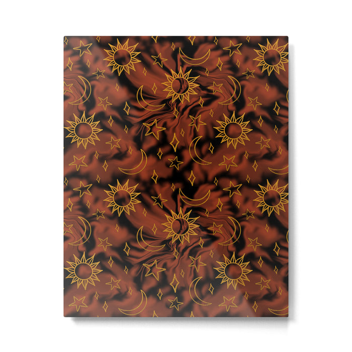 Tie Dye Moon and Star Print in Orange Metal Print Gallery Image 1