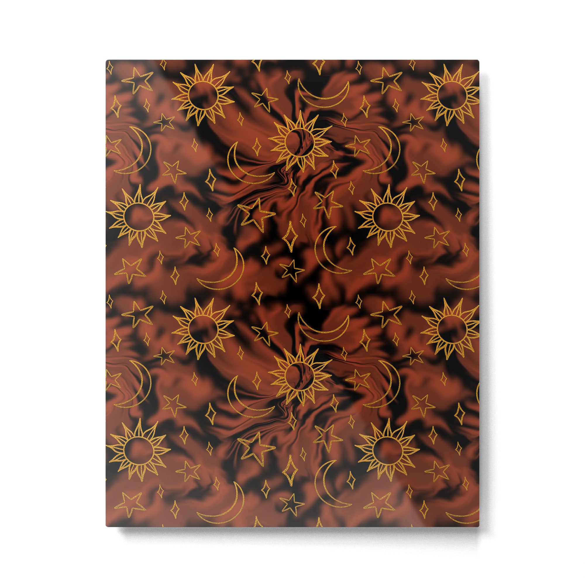 Tie Dye Moon and Star Print in Orange Metal Print Gallery Image 6