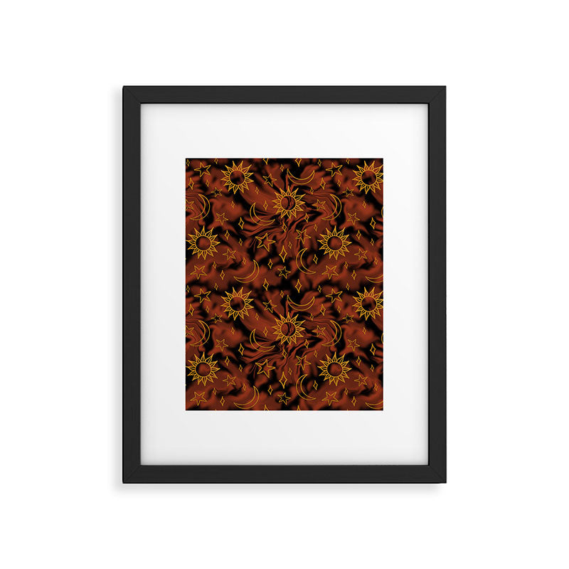 Tie Dye Moon and Star Print in Orange Framed Art Print Gallery Image 6