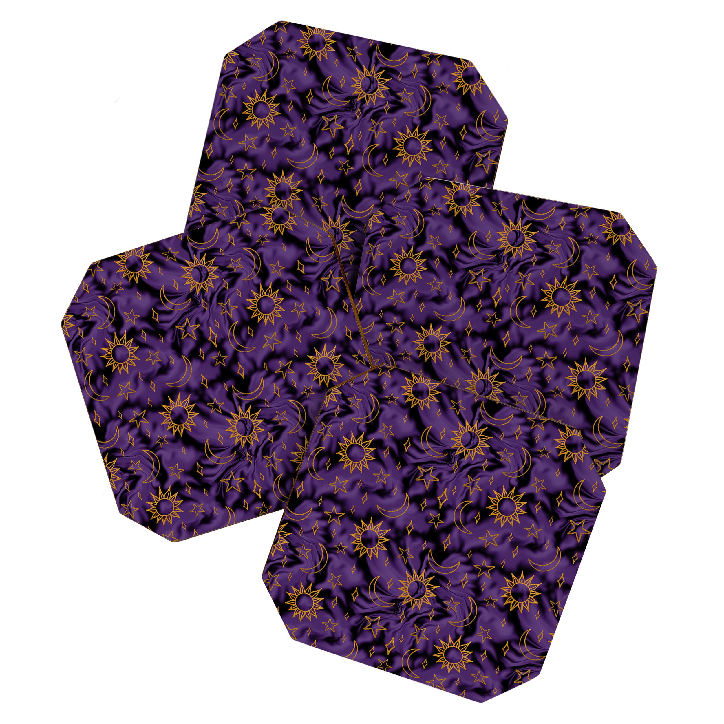 Tie Dye Moon and Stars Print in Purple Coaster Gallery Image 1