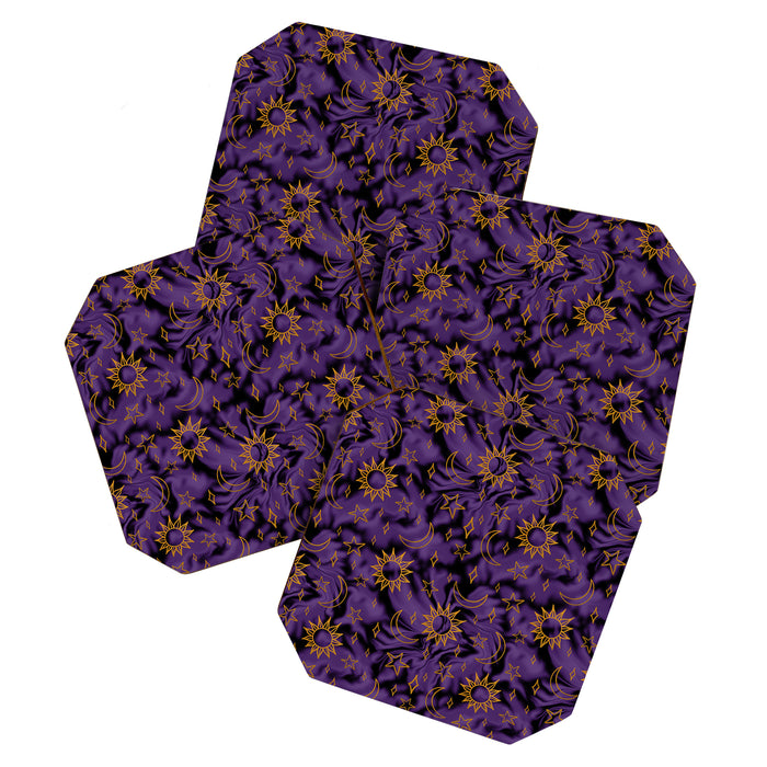 Tie Dye Moon and Stars Print in Purple Coaster Gallery Image 1