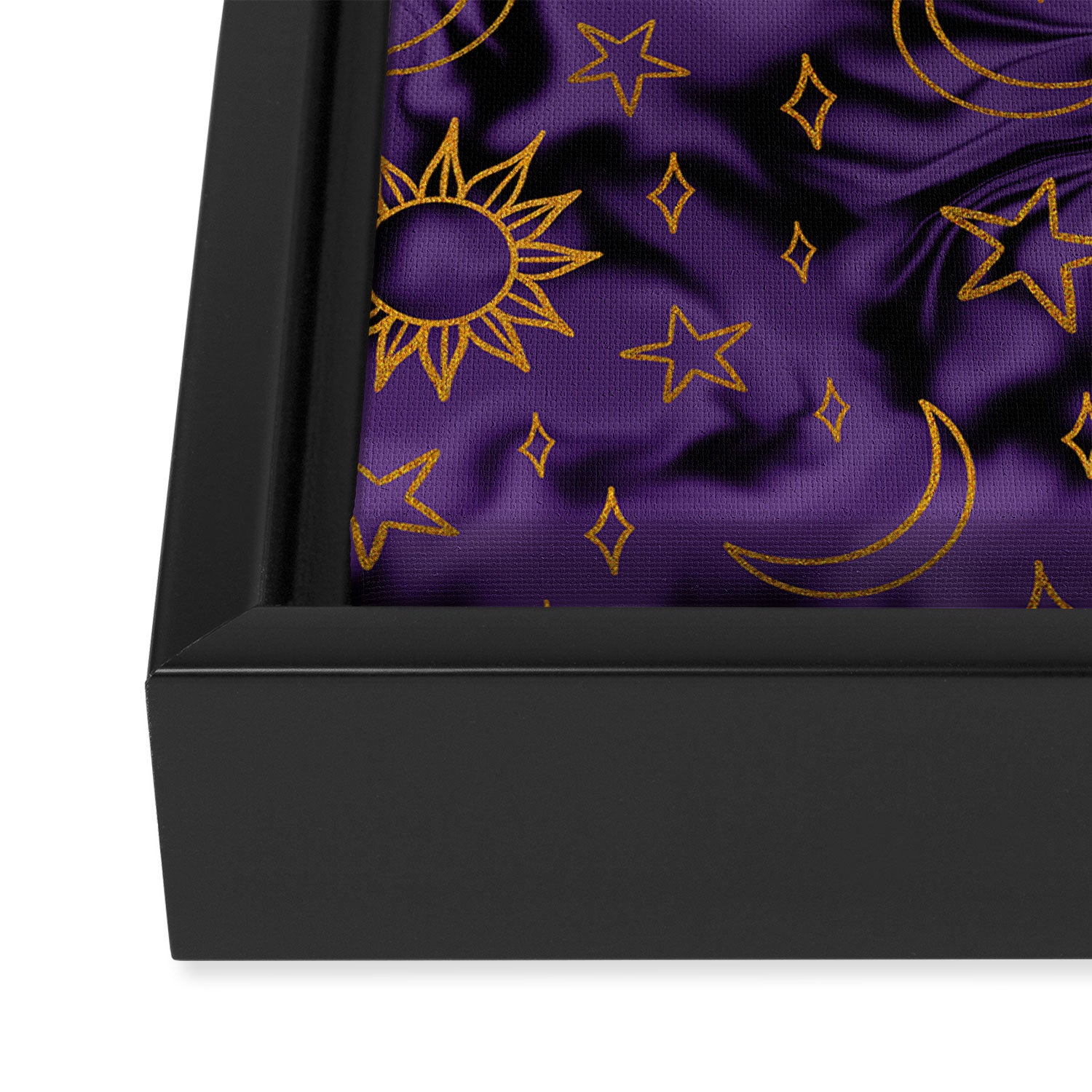 Tie Dye Moon and Stars Print in Purple Framed Canvas Print Gallery Image 3