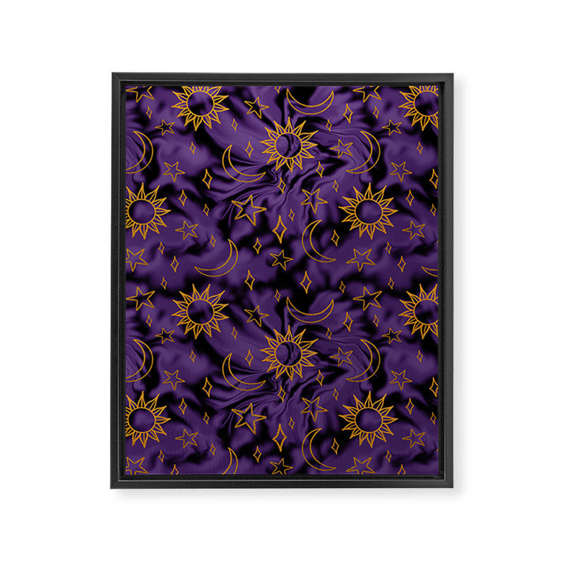 Tie Dye Moon and Stars Print in Purple Framed Canvas Print Gallery Image 8