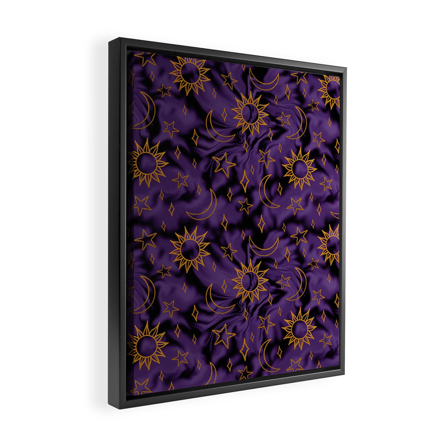 Tie Dye Moon and Stars Print in Purple Framed Canvas Print Gallery Image 2
