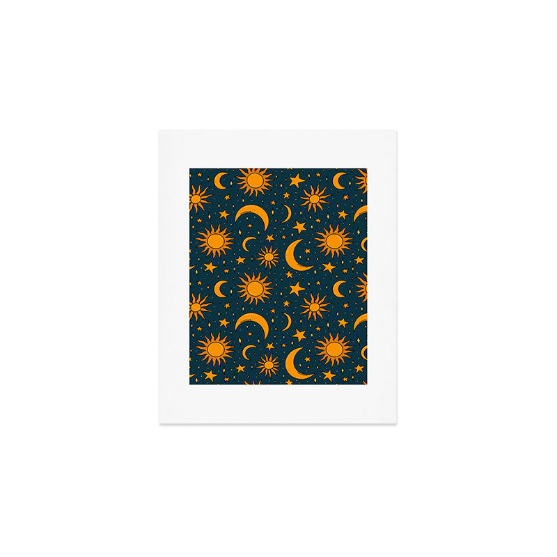 Vintage Sun and Star Print in Navy Art Print Gallery Image 1