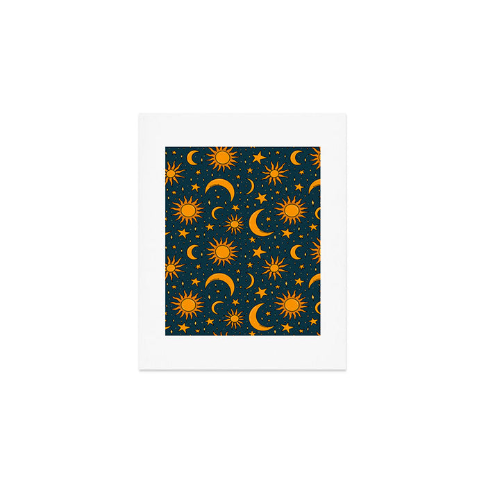 Vintage Sun and Star Print in Navy Art Print Gallery Image 1