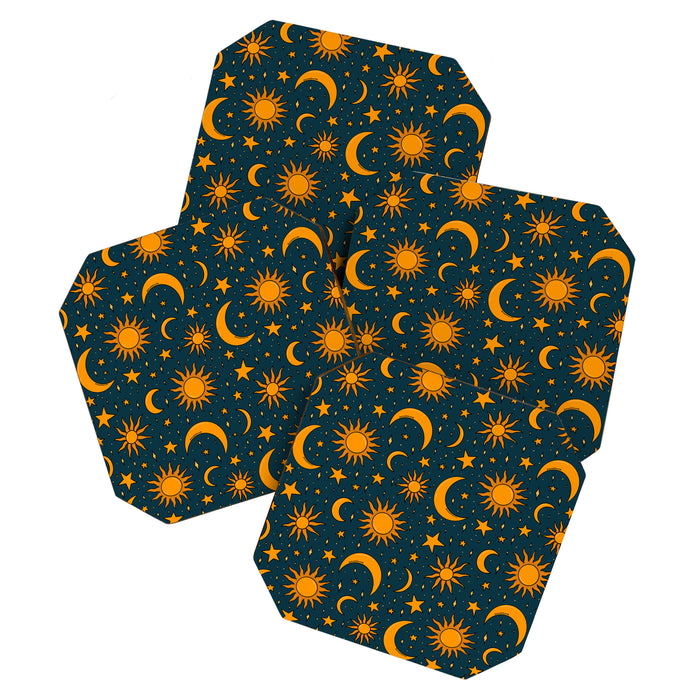 Vintage Sun and Star Print in Navy Coaster Gallery Image 1