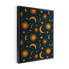 Vintage Sun and Star Print in Navy Framed Canvas Print Gallery Image 2