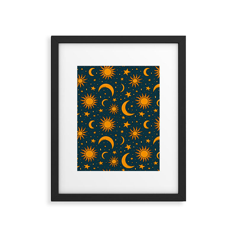 Vintage Sun and Star Print in Navy Framed Art Print Gallery Image 6