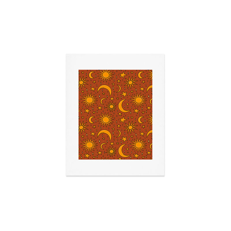 Vintage Sun and Star Print in Rust Art Print Gallery Image 1
