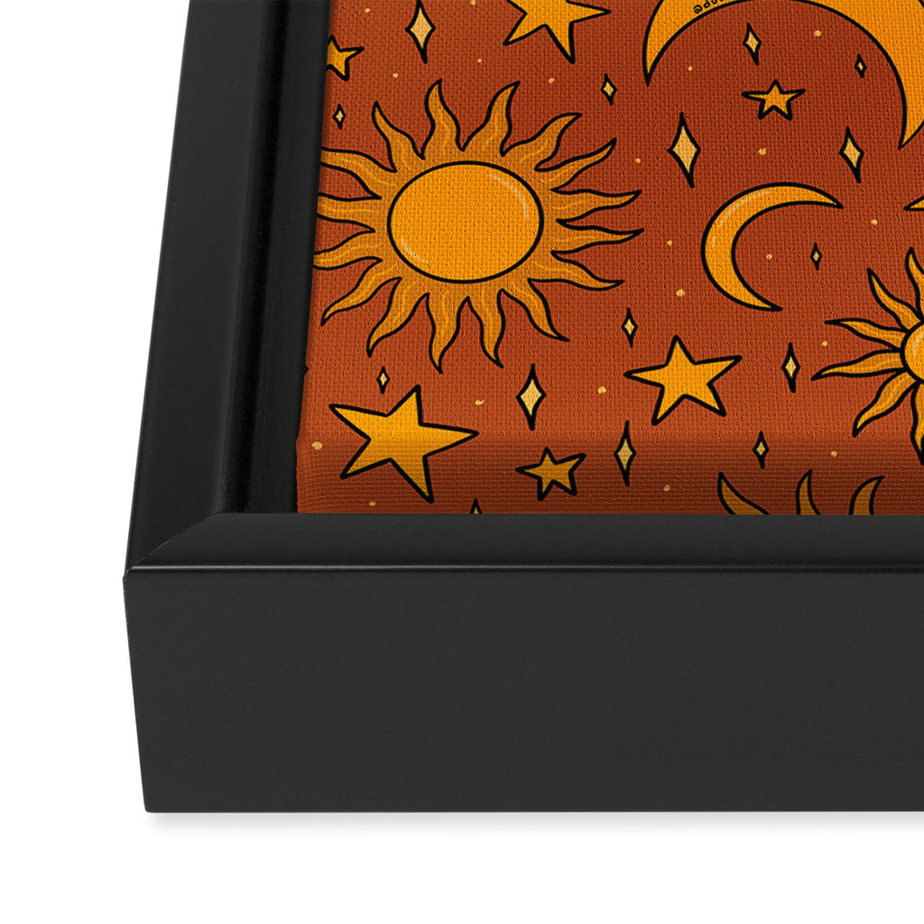 Vintage Sun and Star Print in Rust Framed Canvas Print Gallery Image 3