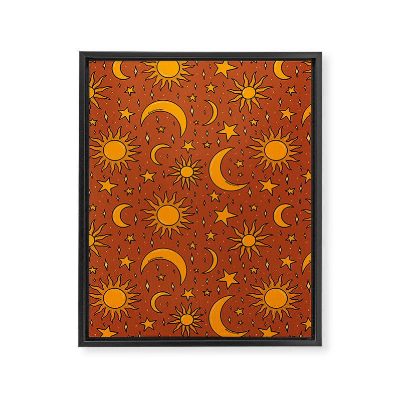 Vintage Sun and Star Print in Rust Framed Canvas Print Gallery Image 8