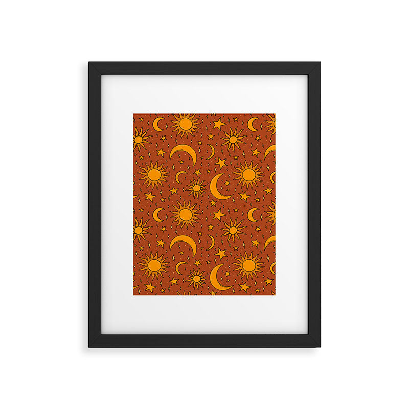 Vintage Sun and Star Print in Rust Framed Art Print Gallery Image 6
