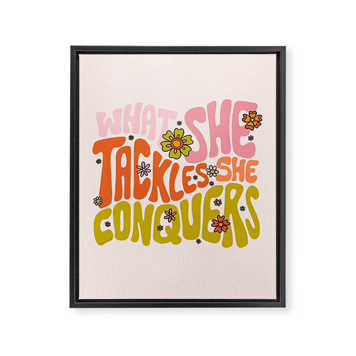 What She Tackles She Conquers Framed Canvas Print Gallery Image 1
