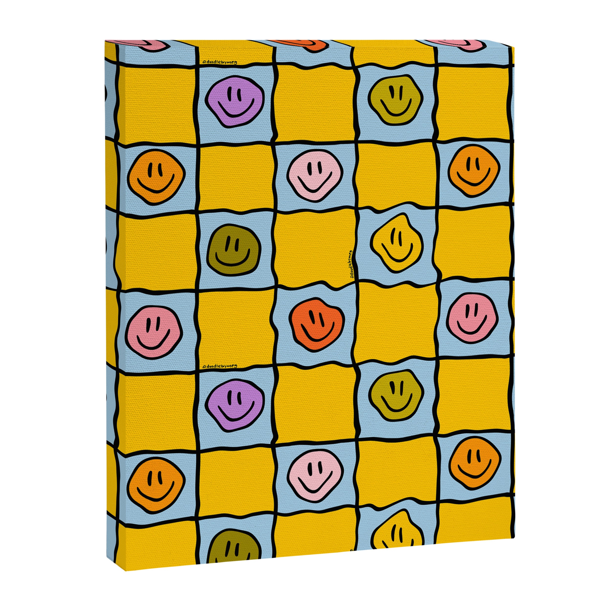 Yellow Happy Face Checkerboard Print Canvas Print Gallery Image 8
