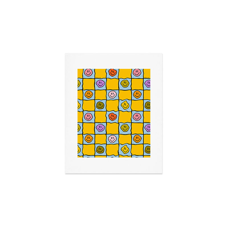 Yellow Happy Face Checkerboard Print Art Print Gallery Image 1