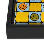 Yellow Happy Face Checkerboard Print Framed Canvas Print Gallery Image 3