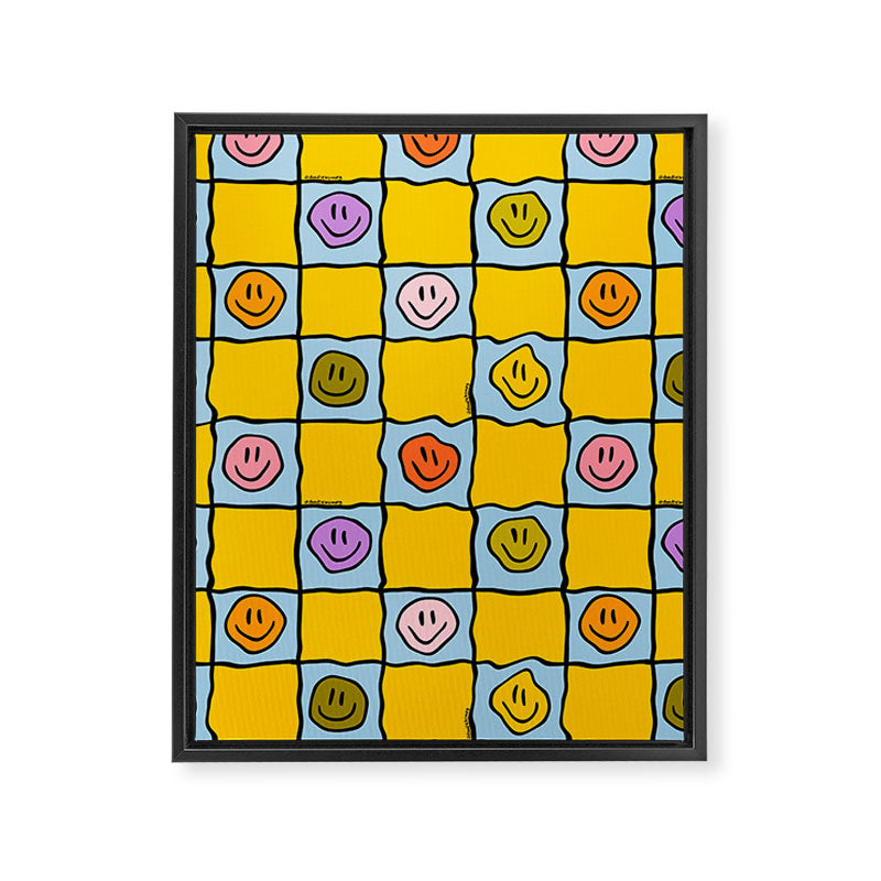 Yellow Happy Face Checkerboard Print Framed Canvas Print Gallery Image 8
