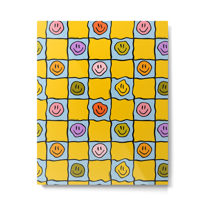 Yellow Happy Face Checkerboard Print Metal Print Gallery Image 1