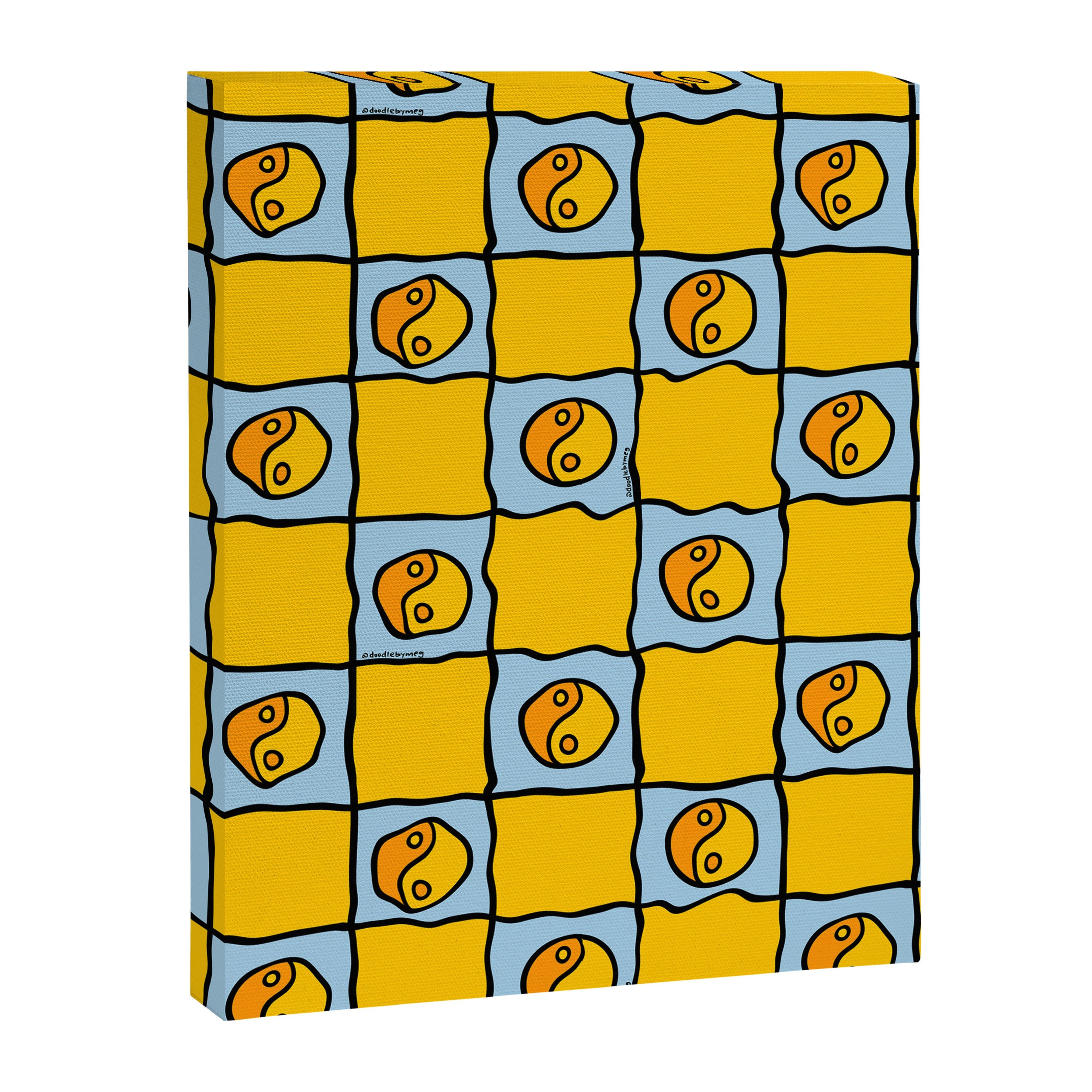 Yellow Ying Yang Checkered Print Canvas Print Gallery Image 8