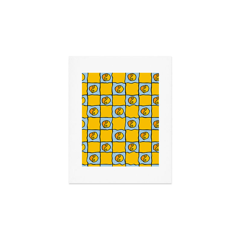 Yellow Ying Yang Checkered Print Art Print Gallery Image 1