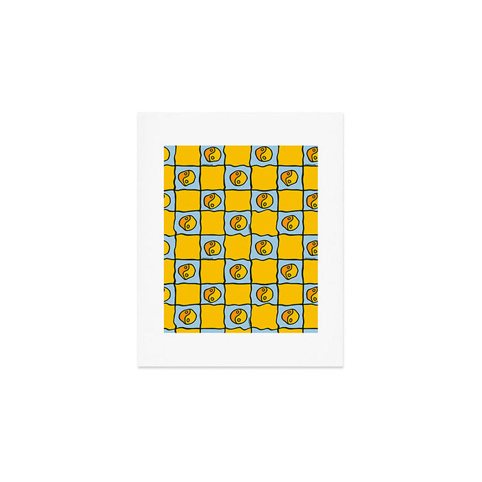Yellow Ying Yang Checkered Print Art Print Gallery Image 1
