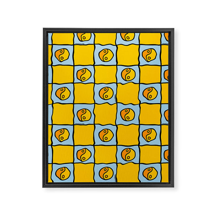 Yellow Ying Yang Checkered Print Framed Canvas Print Gallery Image 1