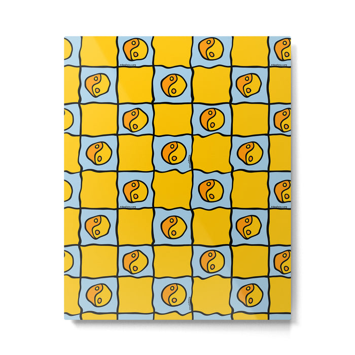 Yellow Ying Yang Checkered Print Metal Print Gallery Image 1