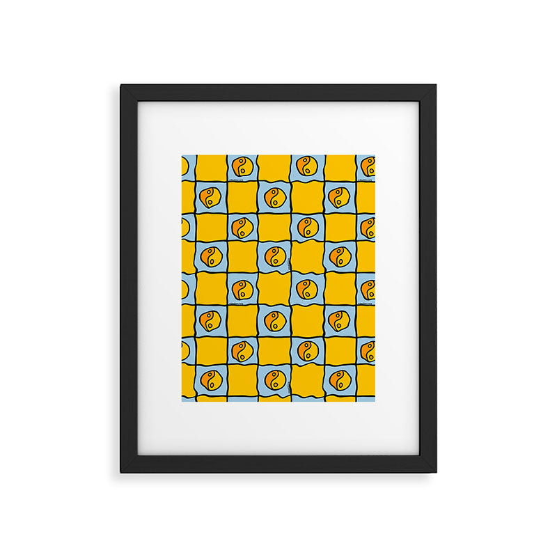 Yellow Ying Yang Checkered Print Framed Art Print Gallery Image 6