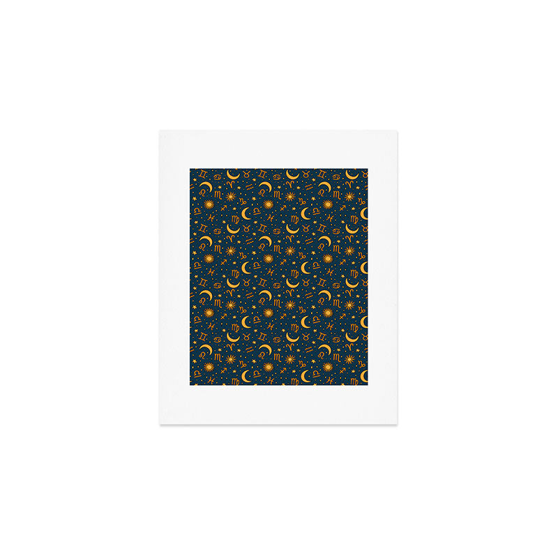 Zodiac Sun and Star Print in Navy Art Print Gallery Image 1