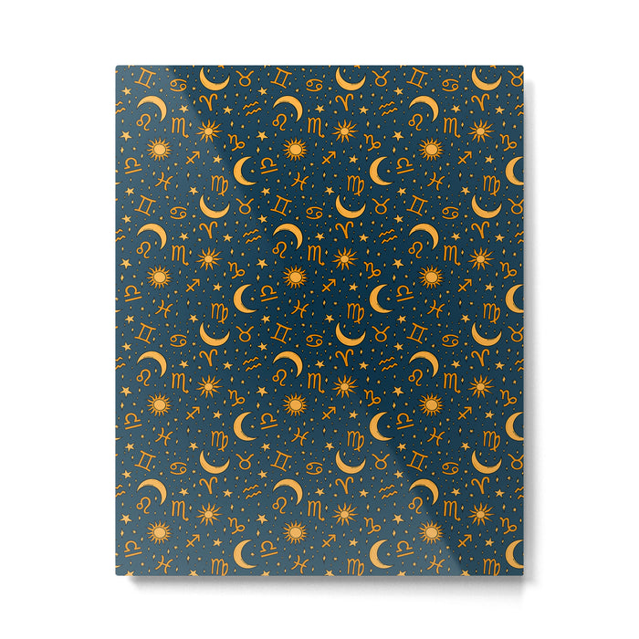 Zodiac Sun and Star Print in Navy Metal Print Gallery Image 1