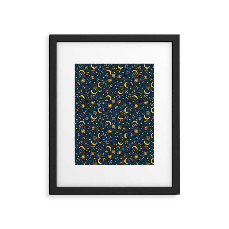 Zodiac Sun and Star Print in Navy Framed Art Print Gallery Image 6