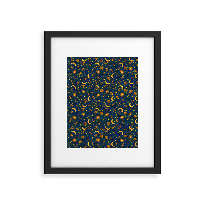 Zodiac Sun and Star Print in Navy Framed Art Print Gallery Image 1