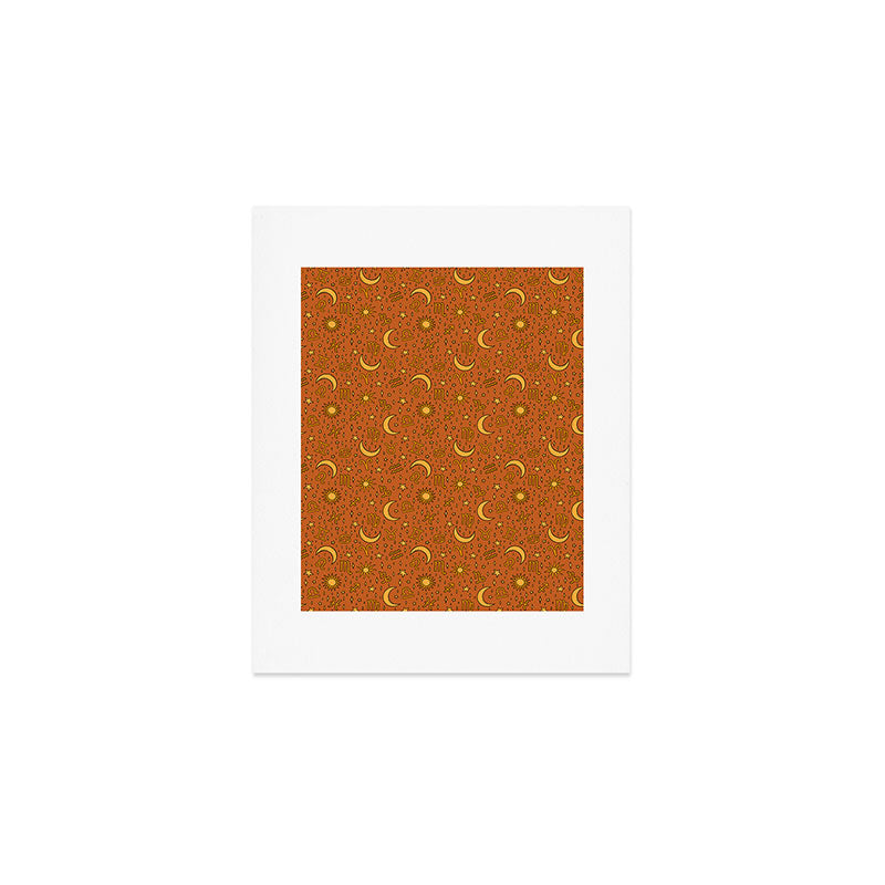 Zodiac Sun and Star Print in Rust Art Print Gallery Image 1