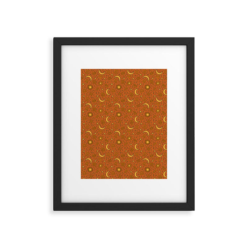Zodiac Sun and Star Print in Rust Framed Art Print Gallery Image 6