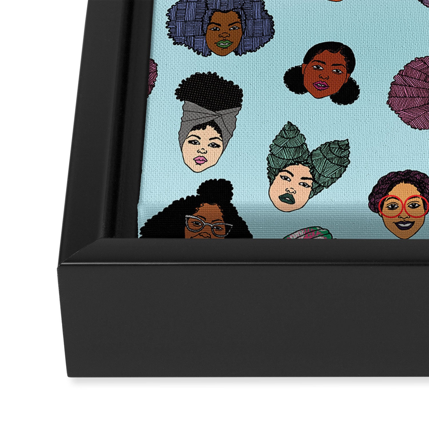 Black Hair Magic - Blue Framed Canvas Print Gallery Image 2