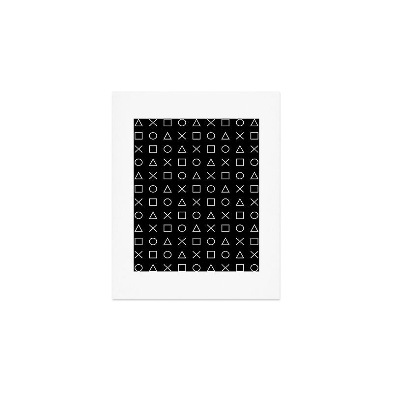 gamer pattern black and white  - gaming design black Art Print Gallery Image 1