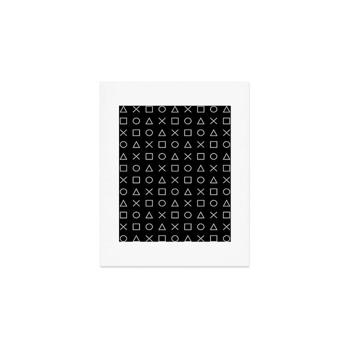gamer pattern black and white  - gaming design black Art Print Gallery Image 1